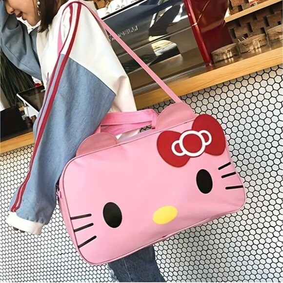 Large Hello KITTY Face Pink Bag Duffle Durable Red BOW - Picture 2 of 5